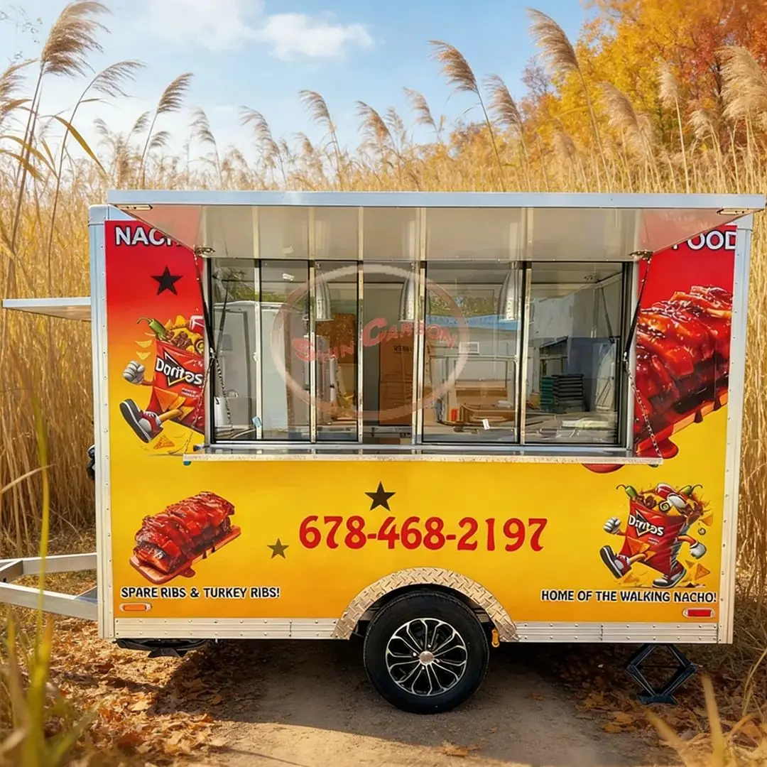 

Коммерческий мобильный кухонный прицеп для закусок, фаст-фуд, бизнес с большим окном и местом для хранения