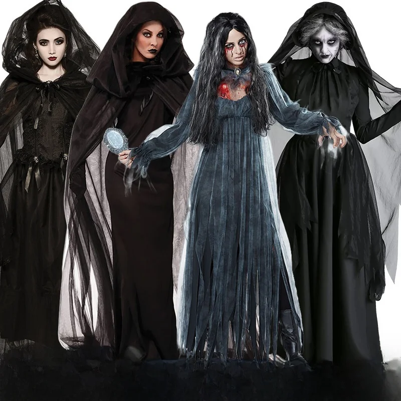 

Большой размер на Хэллоуин женский костюм ведьмы невесты страшный призрак фестиваль представление игровой костюм террор культиватор