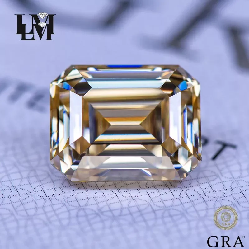 Moissanite Lab Grown Diamond Tea Yellow Natural Color Emerald Cut Gemstone For Charms Women Jewelry Making With GRA Certificate