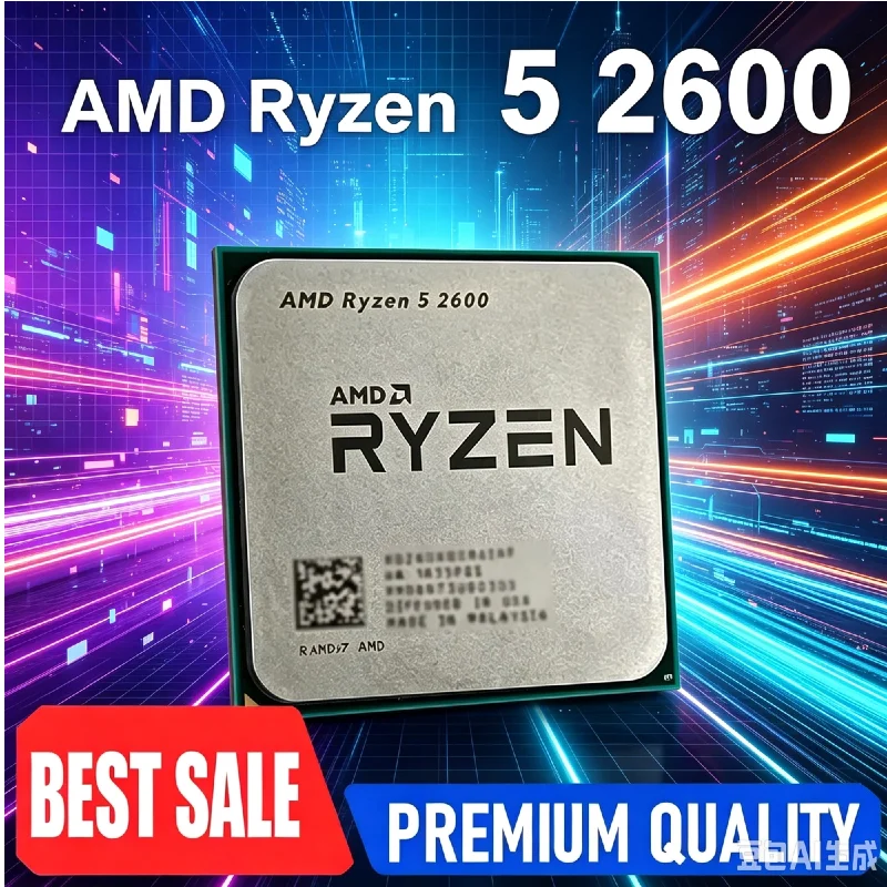 Original entsperrte AMD Ryzen 5 2600 Desktop-CPU 6C/12T 3,4-3,9GHz, passend für AM4-Motherboard für Gaming, Kreativarbeit, Büro und Multitasking.