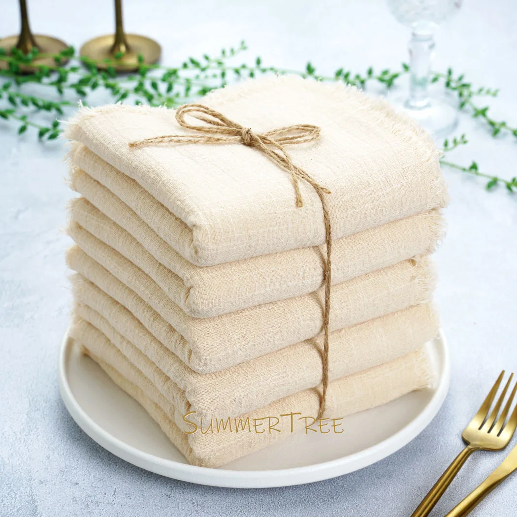 50pcs 32x32cm Beige Gauze Cotton Napkins Retro Burrs Cloth Napkin Christmas Vintage Wedding Party Table Decoration Wholesale