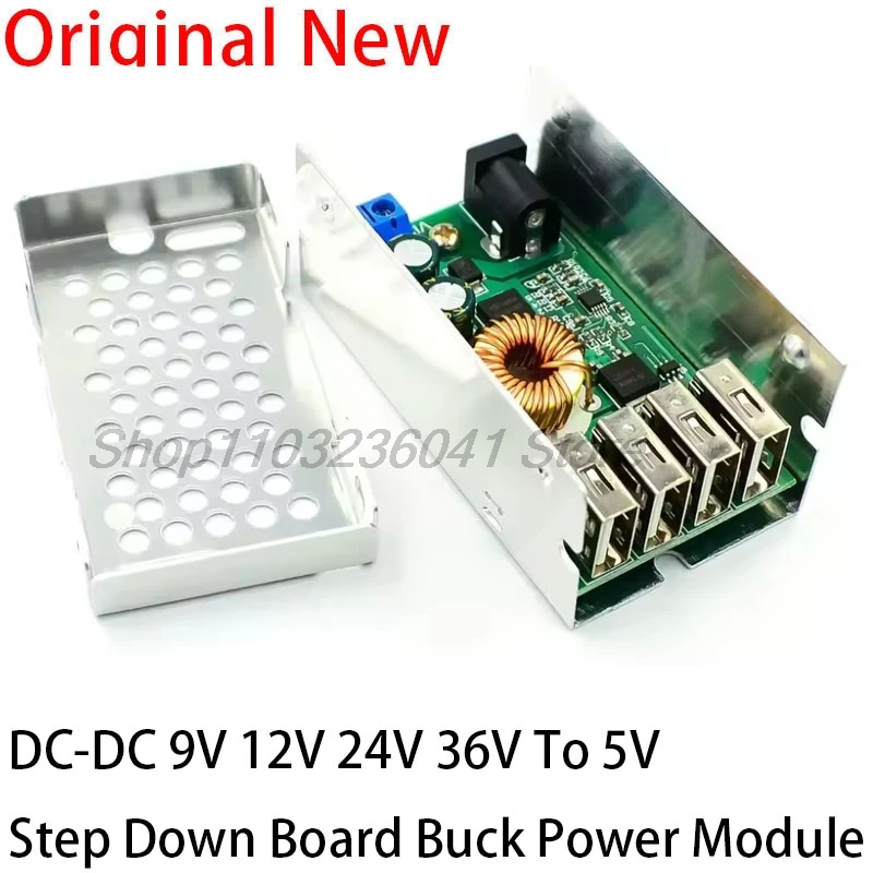 DC-DC 9V 12V 24V 36V To 5V Step Down Board 5A 4 USB Output Buck Converter Power Supply Module with Aluminum Shell For Phones