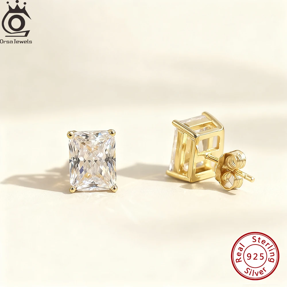 

ORSA JEWELS White 8A CZ Stud Earrings Shiny 1-4CT 925 Silver Bride Wedding Earrings Elegant Ear Accessories Party Jewelry LZE54