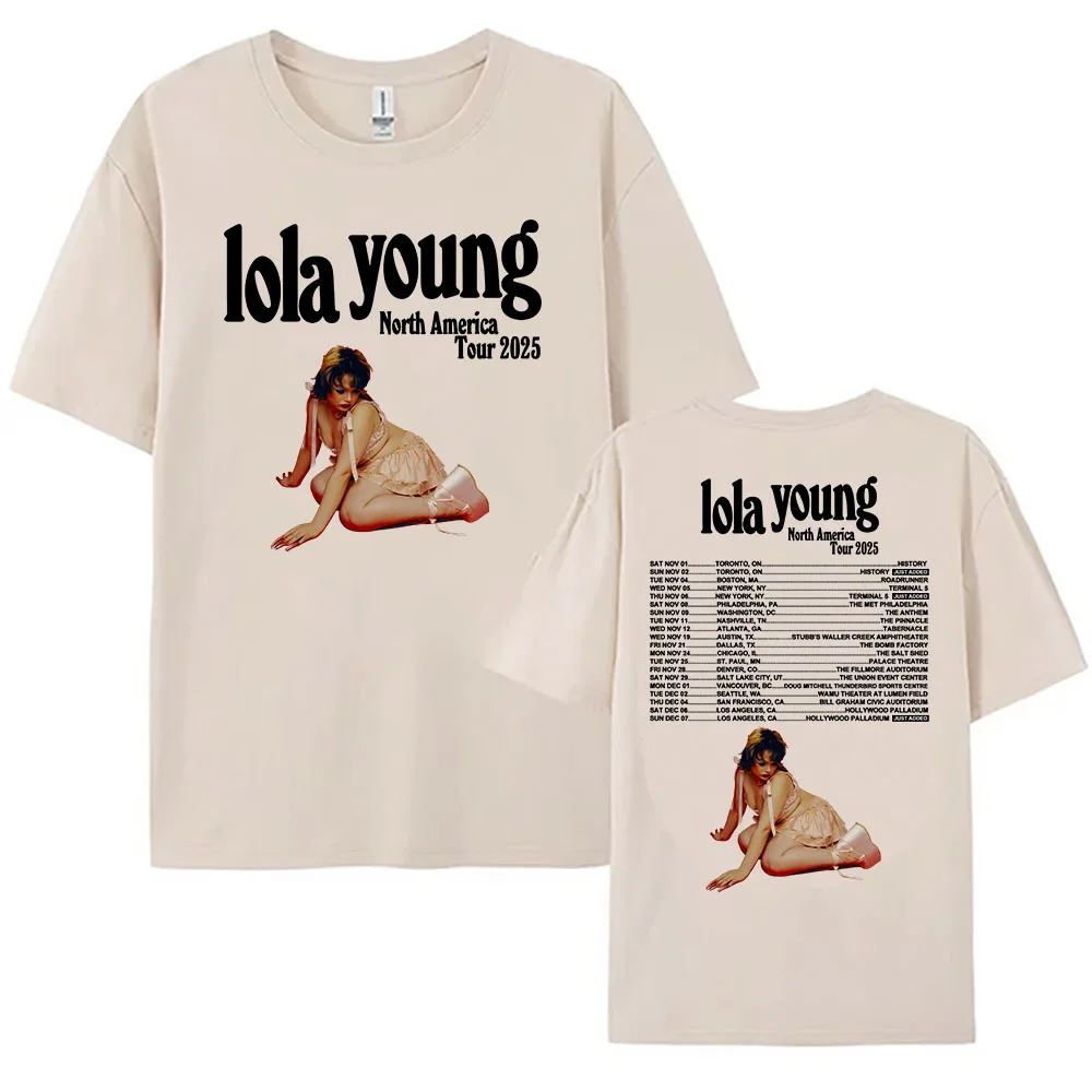 لولا يونغ أمريكا الشمالية جولة 2025 تي شيرت شيء واحد الجرافيك الطباعة بلايز القطن الصيف فضفاض الذكور تي شيرت موضة المرأة المحملة #2