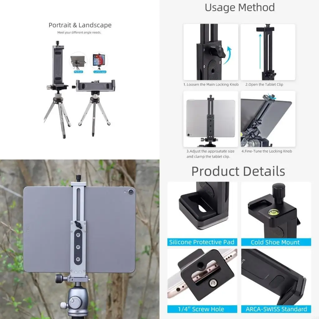 

LXAA XJ15 Tablet Holder Tripod Mount, Aluminum Alloy Tablet Stand with Clold Shoe Mount for Pad Mini 3 Pad Pro9.7/10.5in