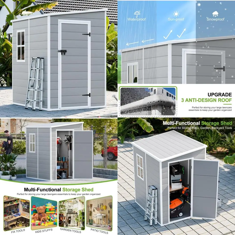 

Durable 5x4 Foot Plastic Outdoor Storage Shed with Floor, Lockable Door, and Waterproof Resin Construction for Garden Use