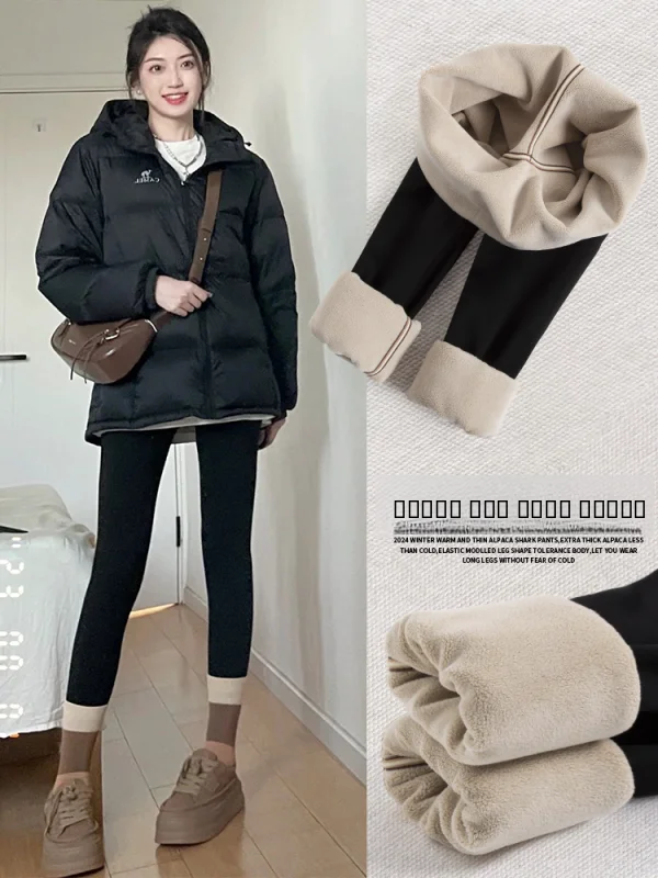 

Women's Fce Lined arkskin Pants High Waist Long Trousers Thi Warm Yoga Bot Faionable Winter Tight Fit Leggings