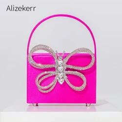 Shiny Rhinestone Butterfly Box Handbags For Women Elegant Boutique Crystal Satin Evening Clutch Purses Wedding Party Top Quality