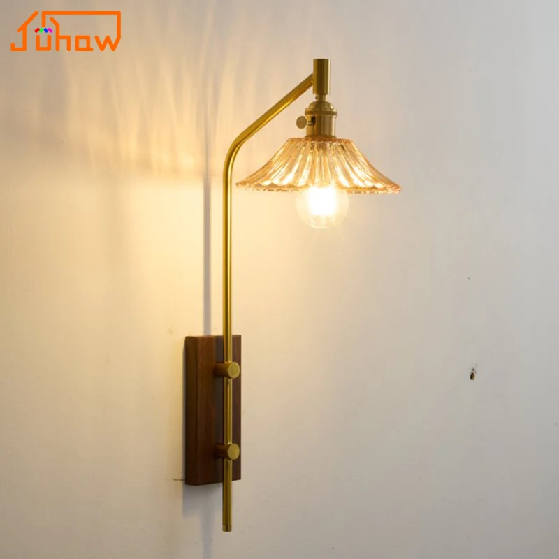 

French Style Vintage Wall Lamp with Switch Glass Material for Bedroom Bedside Corridor Living Room TV Wall Decorative Lighting