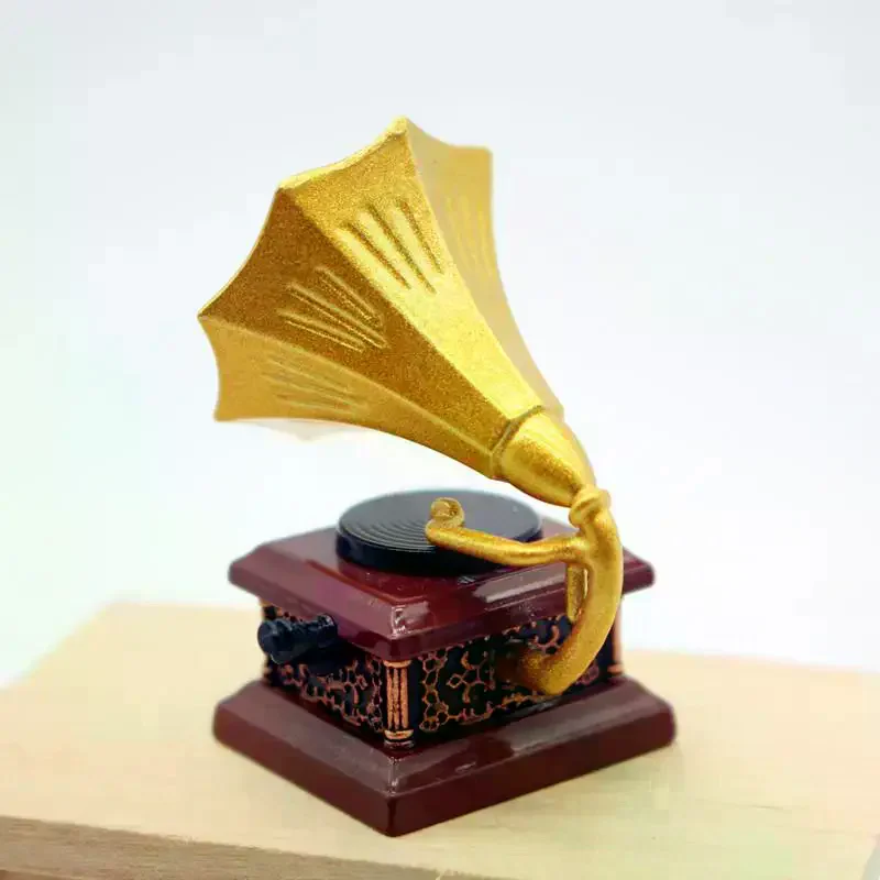 Van poppenhuis decor kinderen fantasiespel speelgoed ornamenten geschenken poppenhuis vintage fonograaf miniaturen model woonkamer accessoires