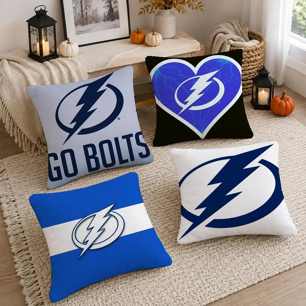 Pro Team Tampa Bay Lightning Cushion Cover Short Plush Pillow Cover, Washable Wrinkle-Resistant for Sofa Bedroom Decor Gift