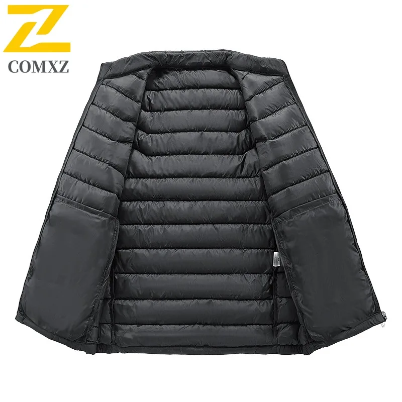 COMXZ 2025 Mens Stand Collar Puffer Jacket Winter Korean style waterproof windproof Slim Fit Ribbed Quilted Outdoor Sports Coat