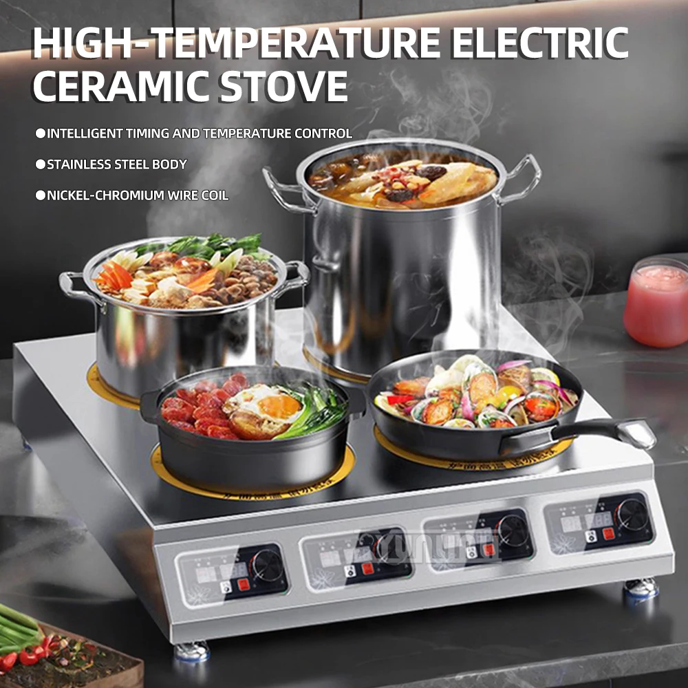 Commercial 4-Burner Electric Ceramic Square Cooktop Stove for Restaurant Laboratory Kitchen Catering Equipment