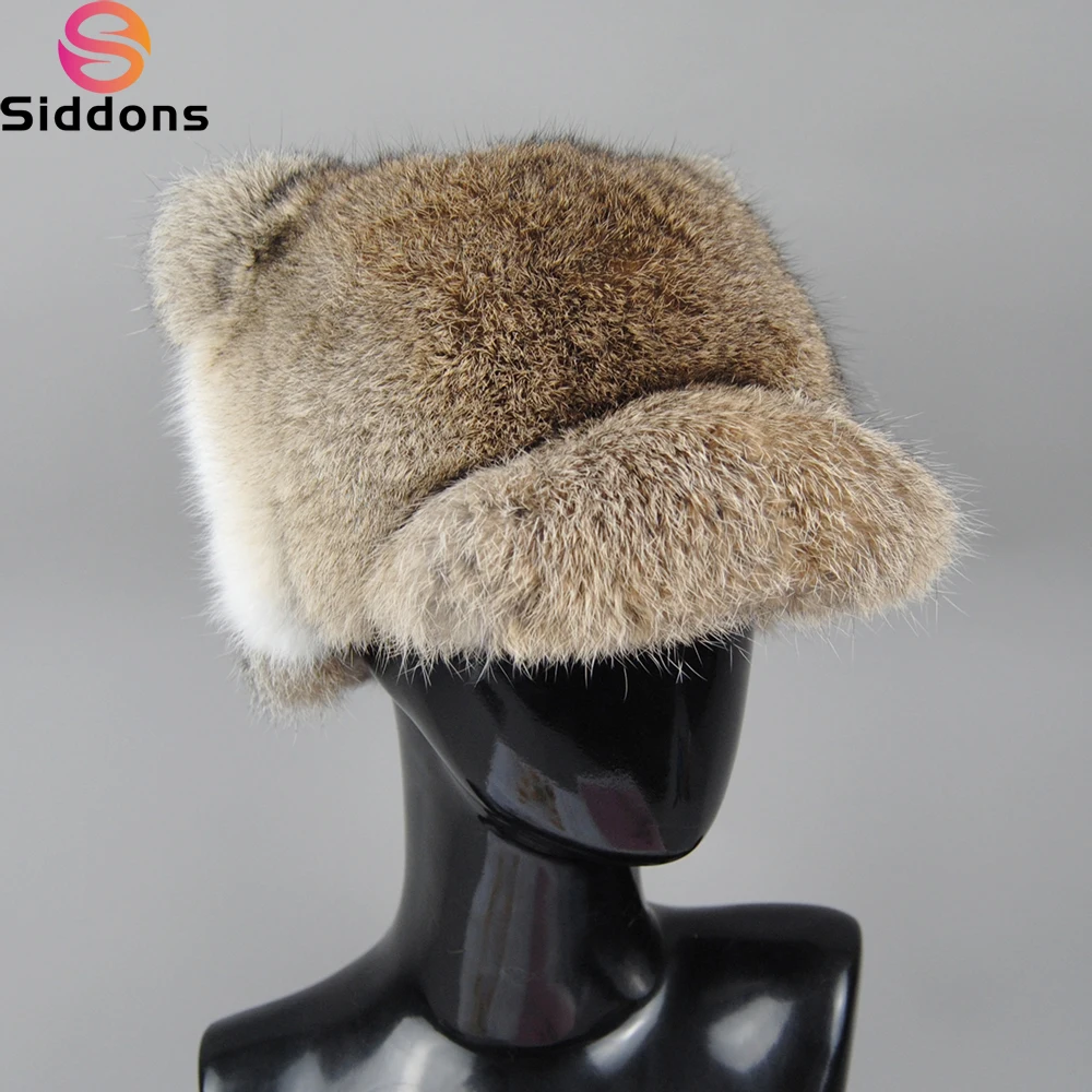 

2024 New Style Russian Women Real Rabbit Fur Hats Natural Warm Fur Cap Lady Winter Outdoor Real Rabbit Fur Bomber Hats