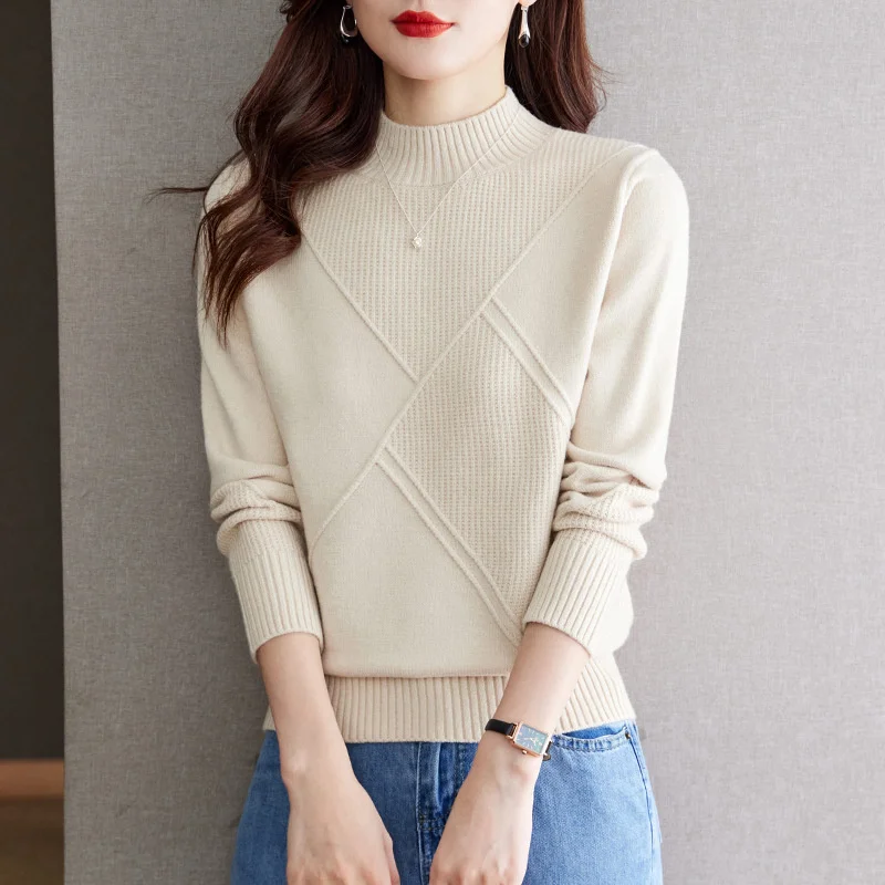 New Half high Neck Bottoming Shirt Knitted Sweaters Women Pullovers Autumn Winter Casual Warm Sweater Knitwear Femme Jumper