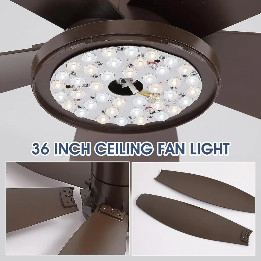 مراوح سقف 36 بوصة مع ضوء وجهاز تحكم عن بعد في التطبيق لغرف المعيشة المنزلية وغرف النوم 5 شفرات تصميم محرك قابل للعكس 3 ألوان Di