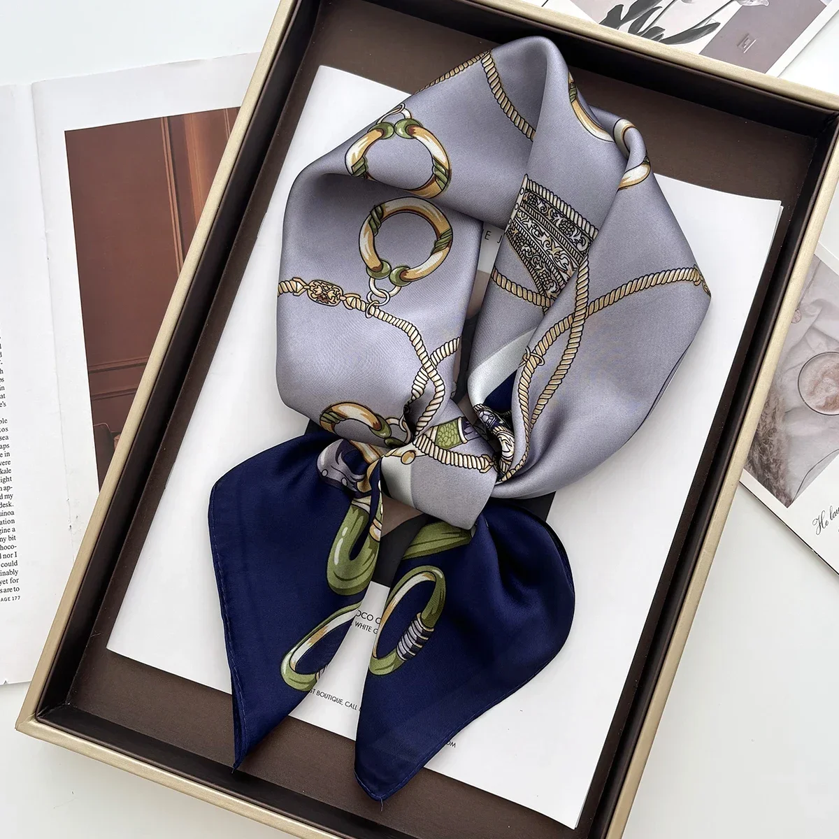 

Роскошный чернильный шарм, шаль с пейзажным принтом, квадратный шарф для женщин, атласный шейный платок, женские ленты для волос, повязка на голову, бандана