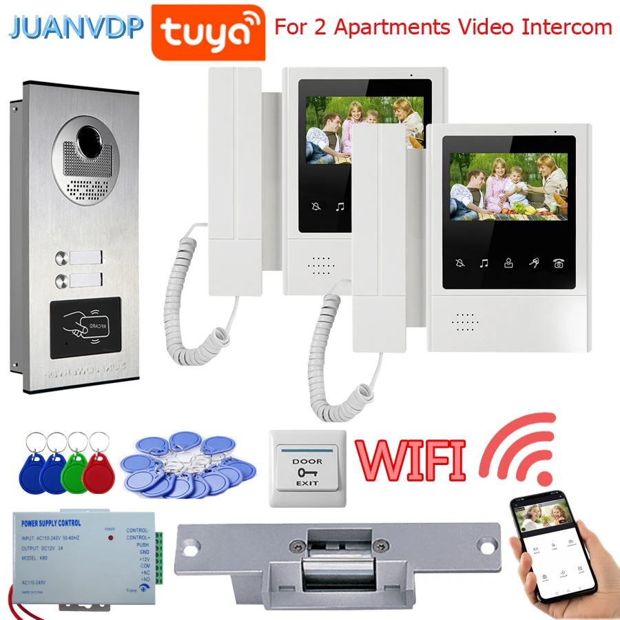 

TUYA WIFI 4.3 inch Wired Video Door Phone System Visual Intercom Doorbell with IR Night Vison 700TVL Outdoor Camera Home 2 lines