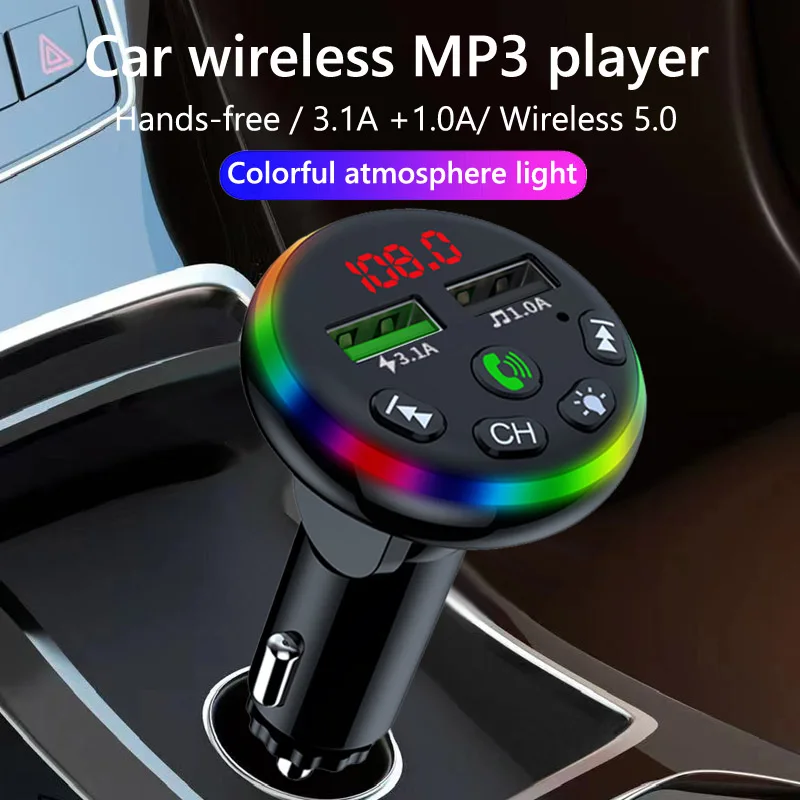 Trasmettitore FM per auto Adattatore per caricabatterie per telefono a ricarica rapida doppio USB Chiamate in vivavoce wireless Kit per auto Lettore