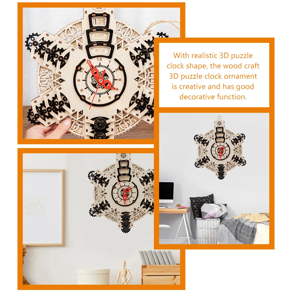 1세트 1세트 3D 퍼즐 시계 DIY 나무 키트 어린이 및 성인용 나무 퍼즐 시계 거실 침실 장식 교육용 게임