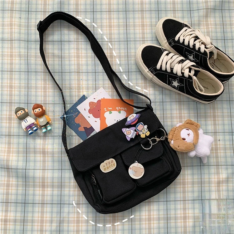 Leinwand Diagonal Umhängetaschen Jugend Mode Casual Damen Handtasche Schulter Tasche Einfarbig Messenger Taschen für Mädchen Schule Taschen – Detail 17