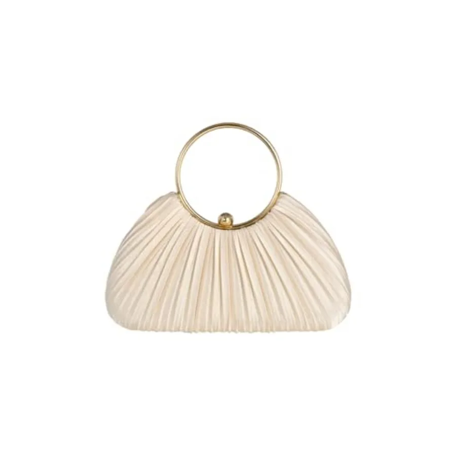 

MakeMeChic Women's Metallic Handle Evening Handbags Pleated Single Strap Small Shoulder Bags