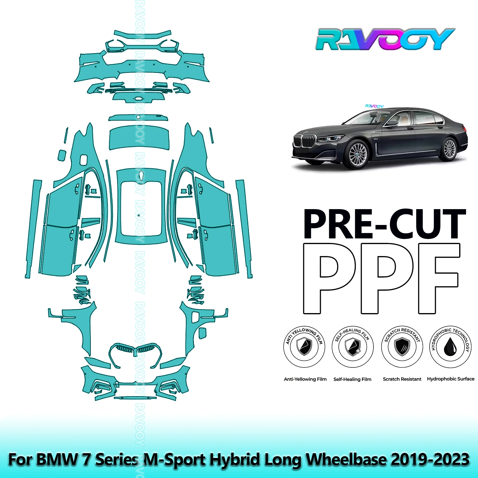 

Ravooy Car Precut PPF Paint Protection Film Full Vehicle For BMW 7 Series M-Sport Hybrid Long Wheelbase 2019-2023