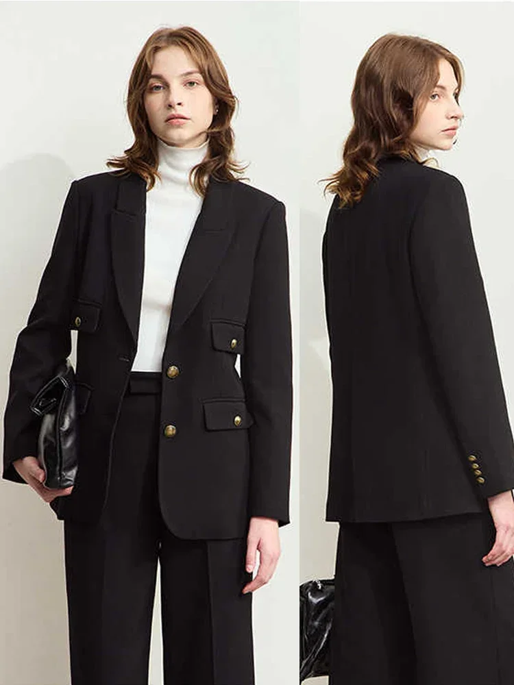 Amii-blazer minimalista de manga comprida para mulheres, jaqueta de manga comprida com botões, estilo vintage, para escritório, outono, 12453051,