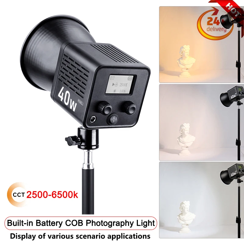 P40LI 40W COB Light Bi-Color 2500K-6500K Lamp Photography Light For Video Photographic Live Stream w/ Built-in battery 3400mAh