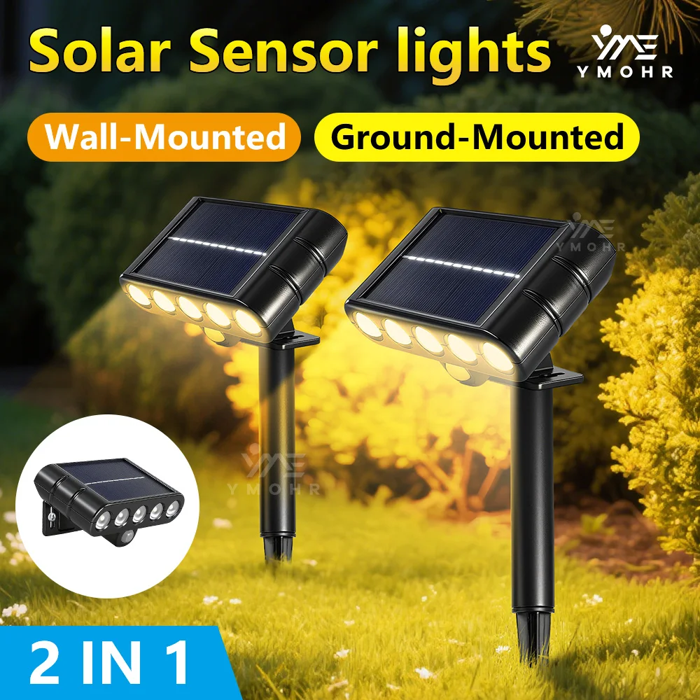 Faretti solari da 5 LED da giardino impermeabili IP65 applique da parete luminosità regolabile per l'illuminazione esterna della decorazione del prato del vialetto del cortile