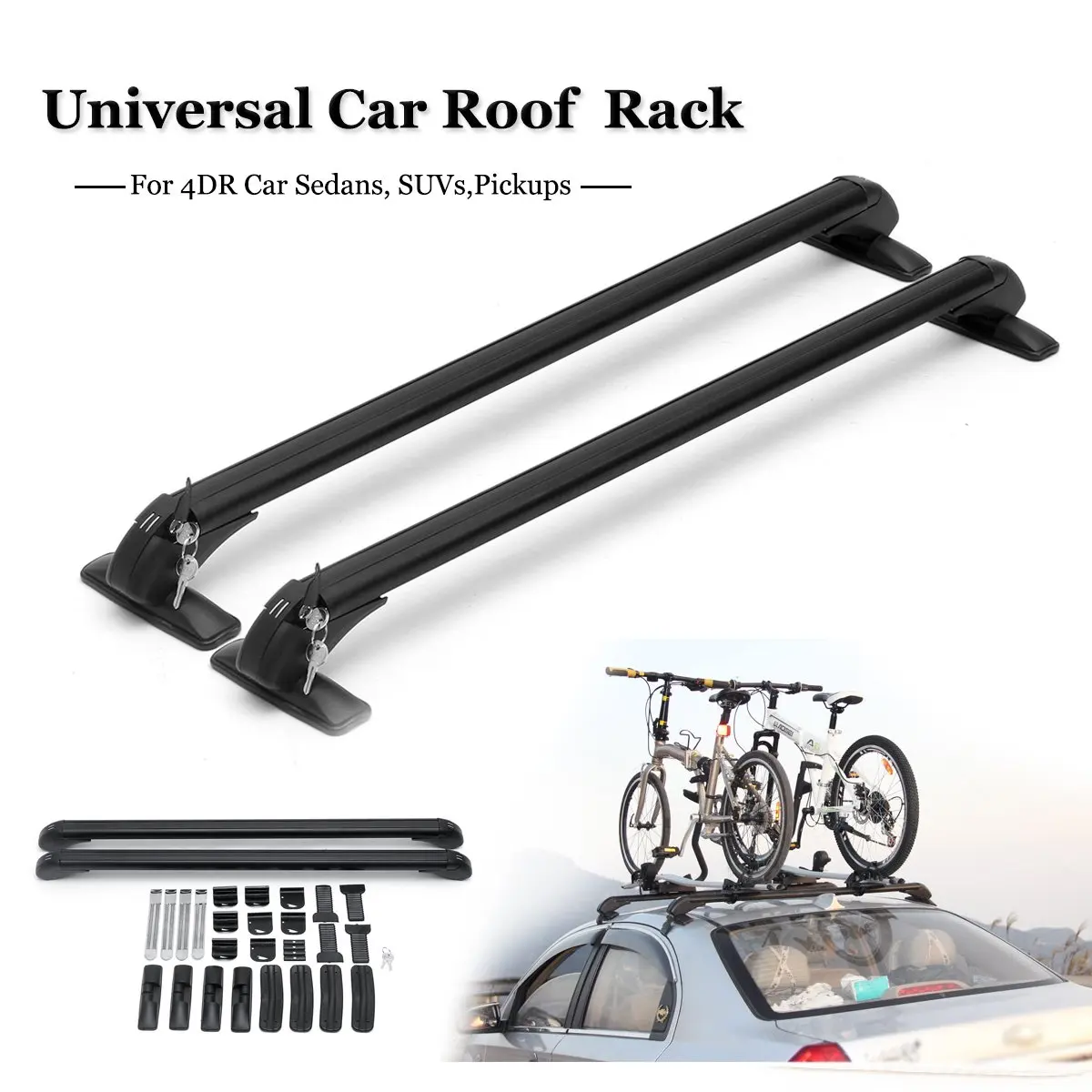 Wow 1Pair Universal Roof Rack Cross Bars Luggage Carrier Rubber Lightweight Lockable Anti-theft Base Angle Adjustable SUV Car