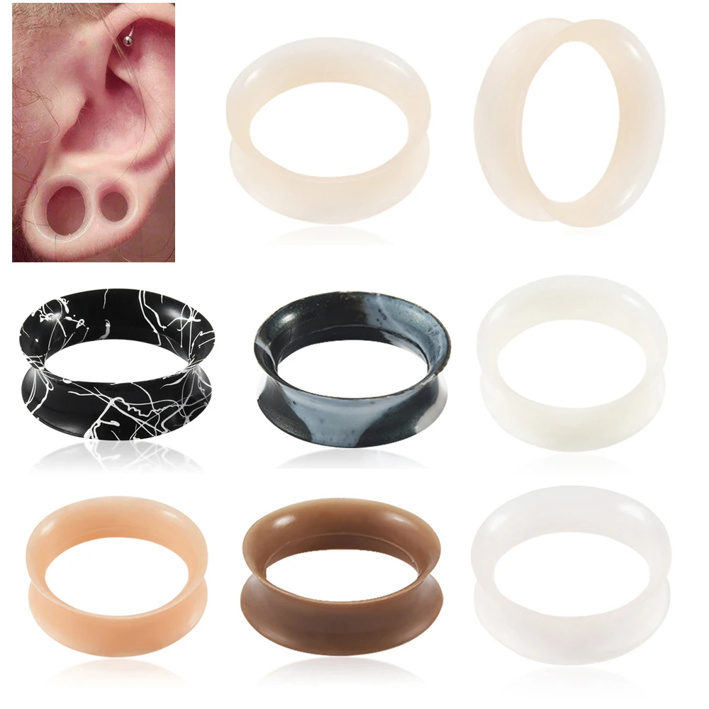 Dreamlee 2Pcs Silicone Thin Ear Plugs Tunnels Ear Piercings Earlets Flared Earring Expander Ear Gauges Body Jewelry Piercings