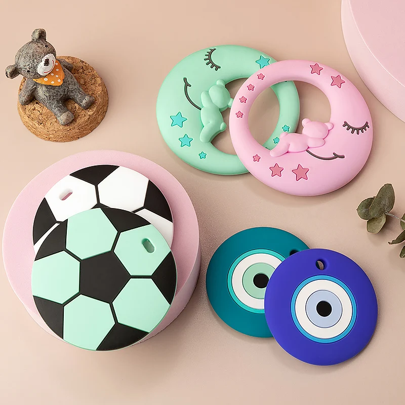 1pc New Moon /Football /Eye Shape Silicone Teethers For Baby Teether For Teeth Care Pendants DIY Pacifier Chain Baby Accessories