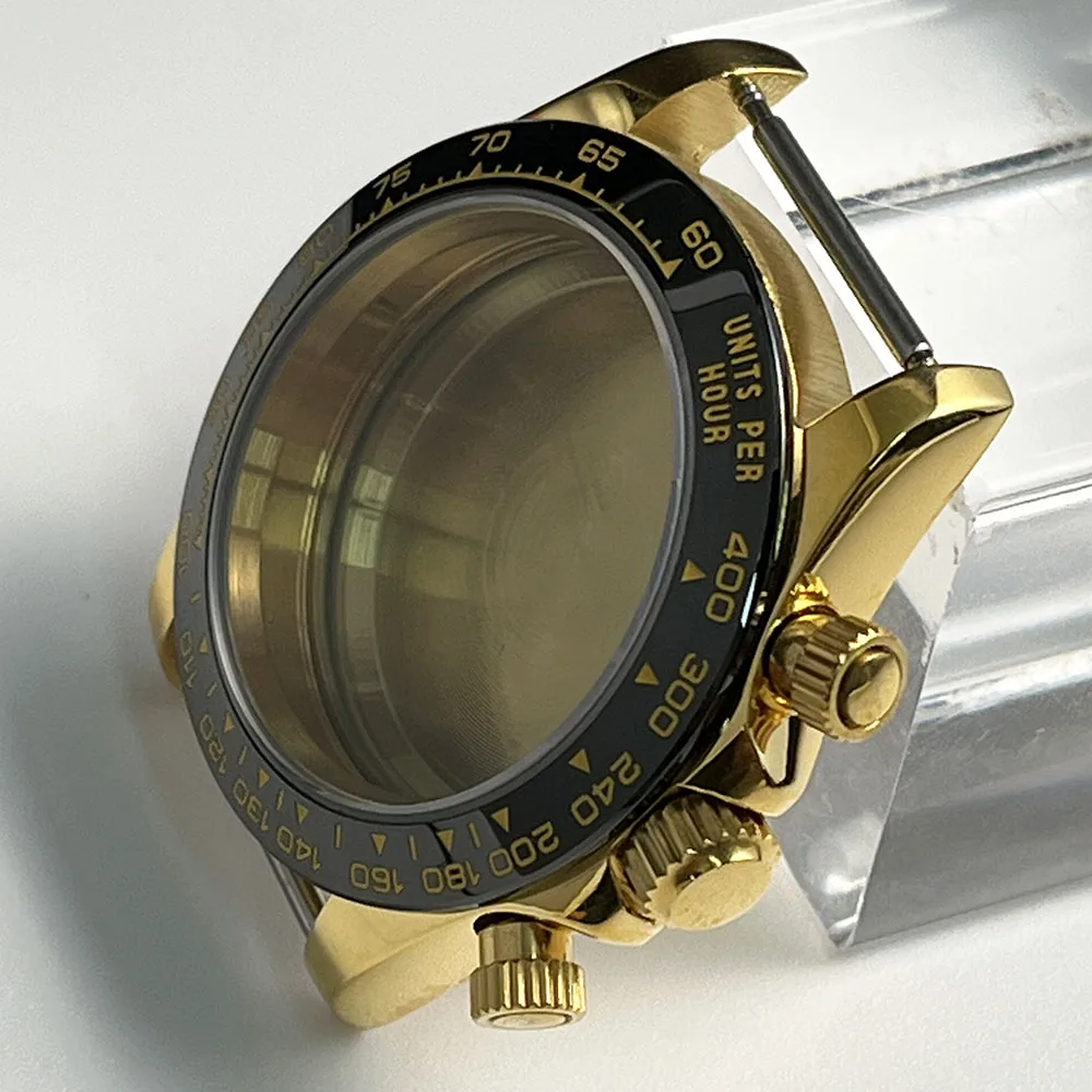 New Stainless Steel Ceramic Ring VK63 Three Eye Quartz Movement Combination 39MMPVD Coating Case Replacement Part