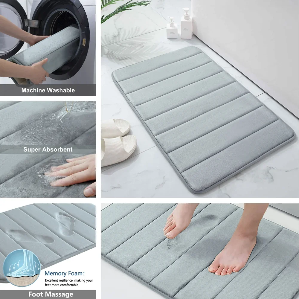 ZALHIN Tapis De Bain En Mousse à Mémoire De Forme - Ensemble Antidérapant Ultra Doux Et Absorbant Pour Salle De Bain Et WC, 50 X 60 Cm