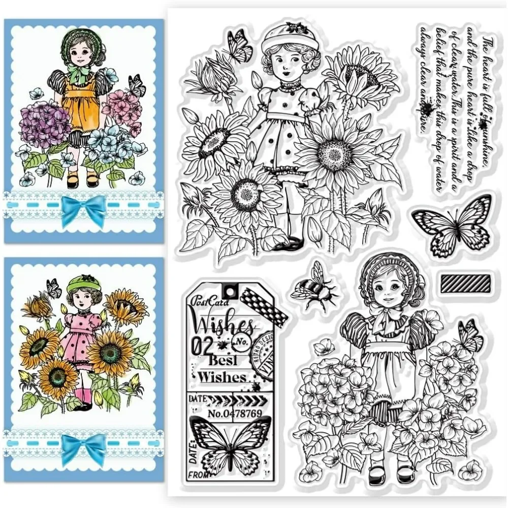 1pc Retro Mädchen Klare Stempel Vintage Blume Transparente Stempel Silikon Klare Stempel Siegel für DIY Scrapbooking Fotoalbum