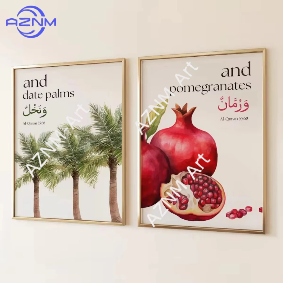 1/2 Stück Islamische Dattelpalme Granatapfel Leinwanddruck Poster Ramadan Muslimischer Koran-Verse Zitat Obst Kunstdrucke Wandkunst Heim-Deko