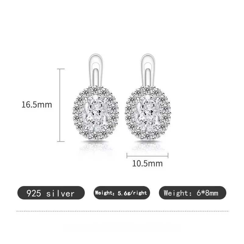 Exquisite Ice Flower-Cut Pigeon Egg 925 Sterling Silver Earrings with High-Carat Diamond Egg-Shaped Earrings for Ladies' Jewelry