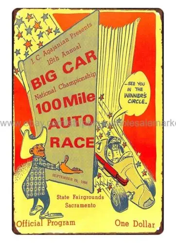 1968 Big Car 100 mile auto race Sacramento metal tin sign artistic room decor