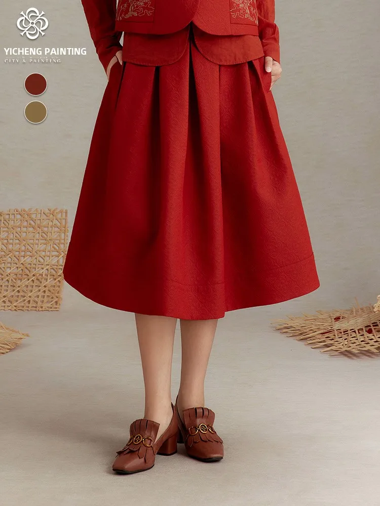 

Pure Color Lace Patchwork Floral Embroidery Half-length Skirt Commute Style Midi Skirt Business Casual Women's Skirts