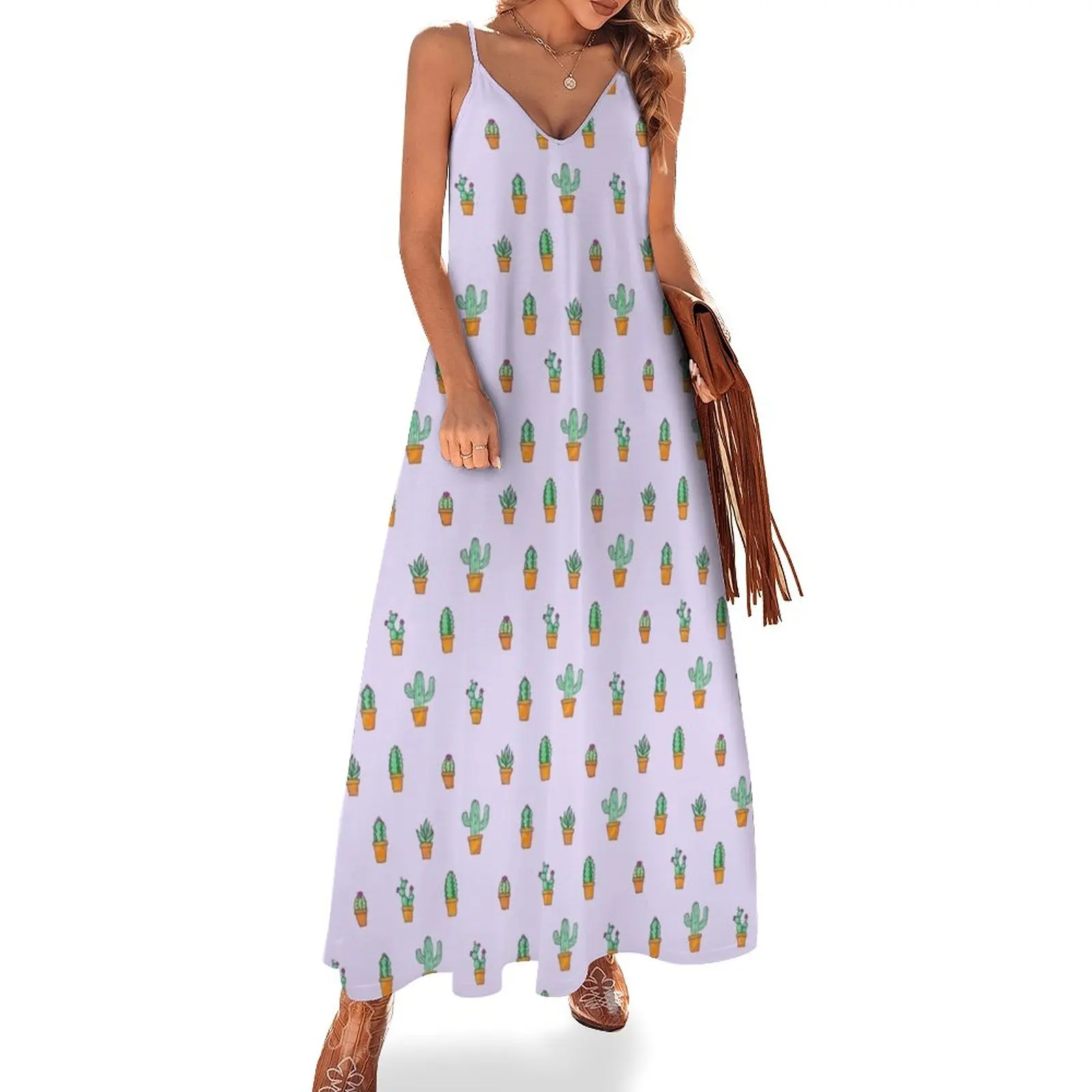 

New Cactus Pattern (Lilac) Sleeveless Dress Dress woman Women's summer suit