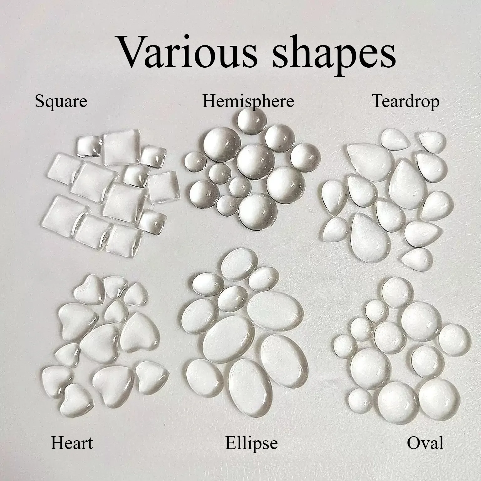 30 Pcs  Multi-Shape Clear Glass Cabochons Ellipse Oval Heart Square Hemisphere Teardrop DIY handmade multi-sized accessories