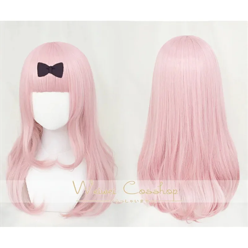 Fujiwara Chika cosplay wig kaguysama-sama: love is war 55cm pink cosplay costume wigs wig cap black bowknot hairpin