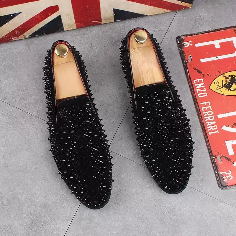 

NEW LeisureLoafers willow spikes men's studded leather shoes Korean hair stylist bean shoes handmade dress shoes A8