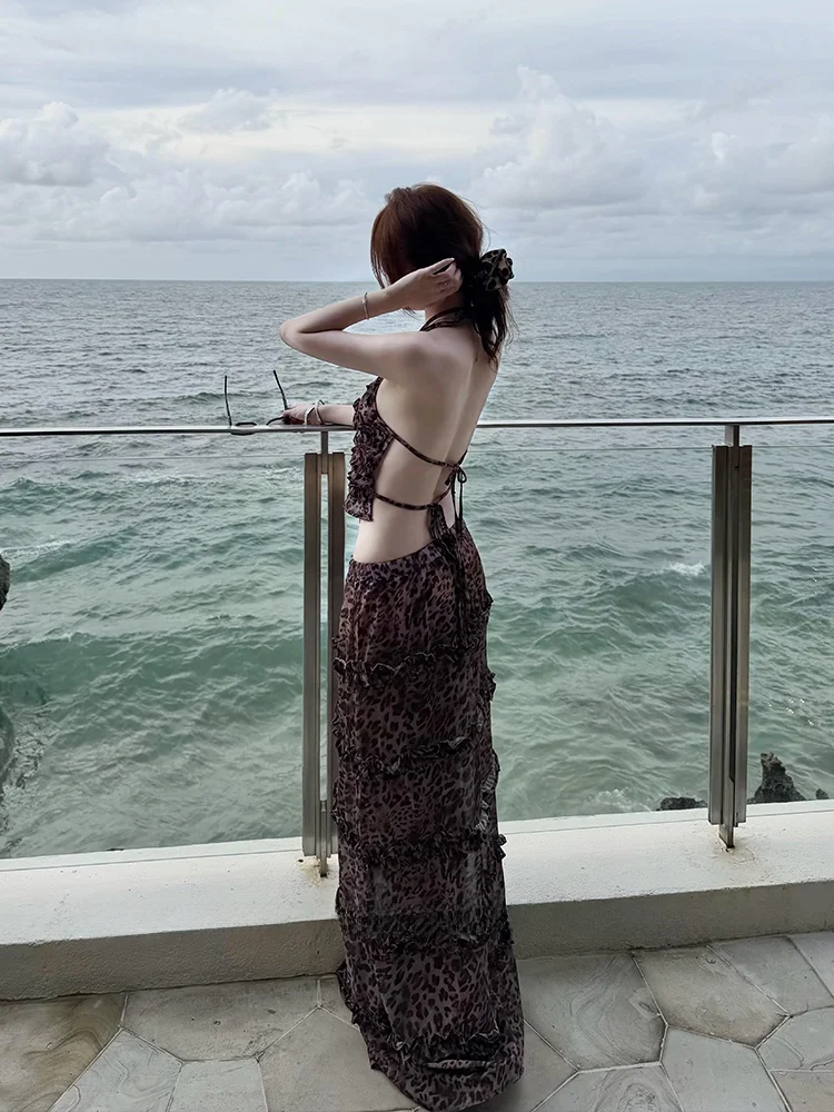 

Sexy Bal Leopard Print ter Vest Women's Layered Beautiful Unique Beach Vaion Skirt Two Piece Set Spring Faion