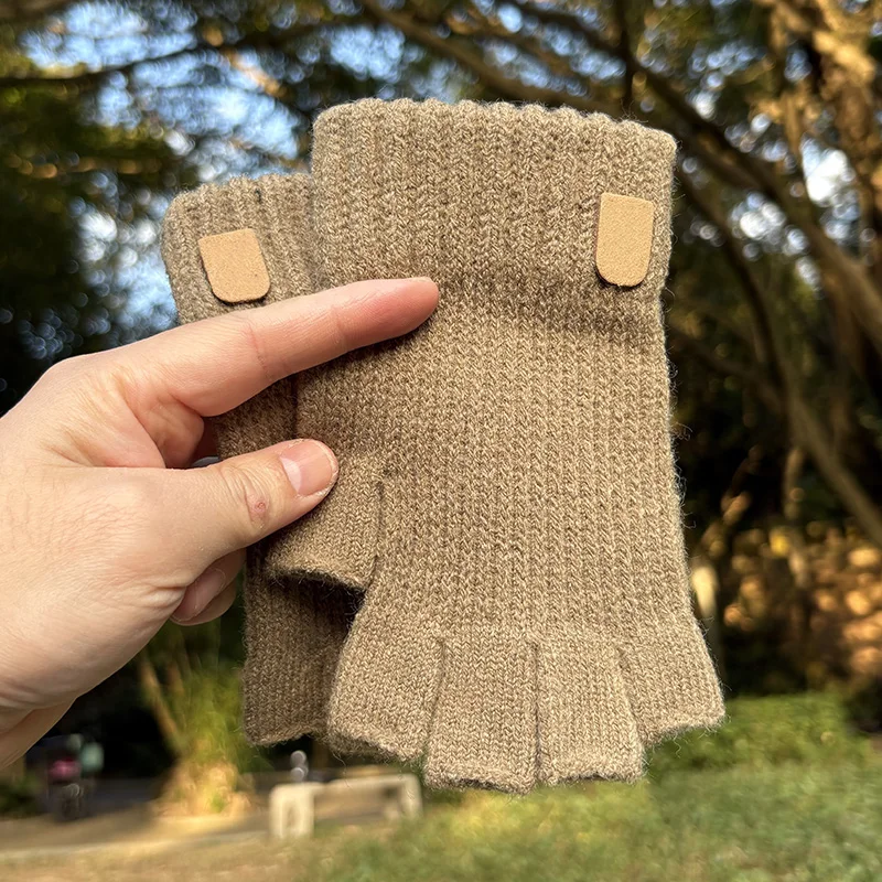 Winter Thick Elastic Knitted Gloves Warm Writting Office Cycling Fingerless Glove for Men Women Touchscreen Driving Work Gloves
