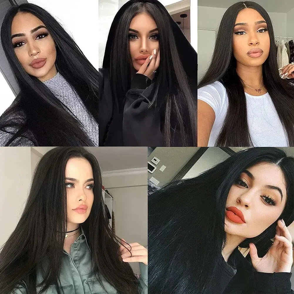 4Color New Fashion Women's Long black MIX Blonde Middle Part Ombre Hairs Straight small Lace Hair Wig