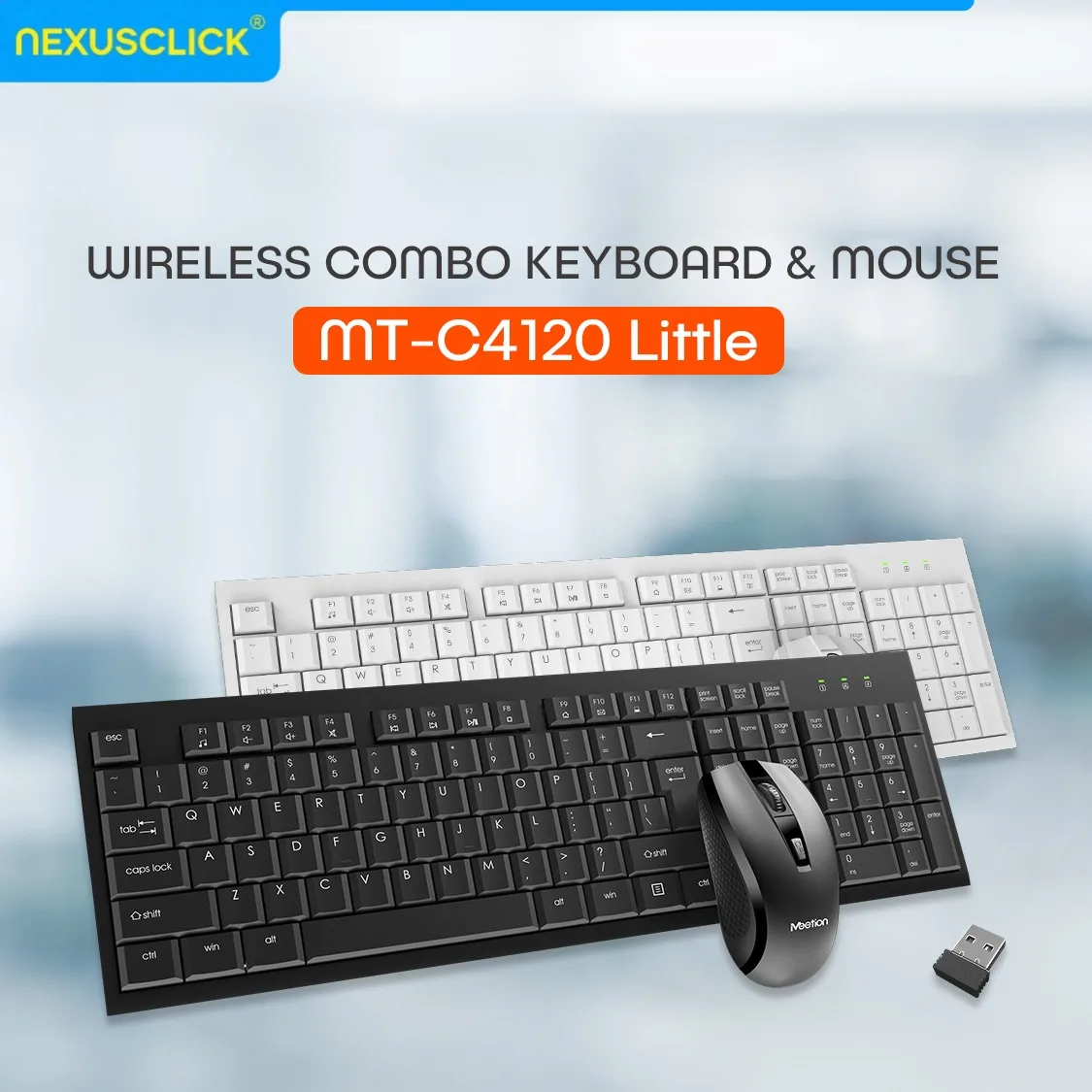 

NexusClick 2.4G Wireless Keyboard & Mouse Combo,Full Size Ergonomic Low-profile with Number Pad,Plug and Play for Laptop Office