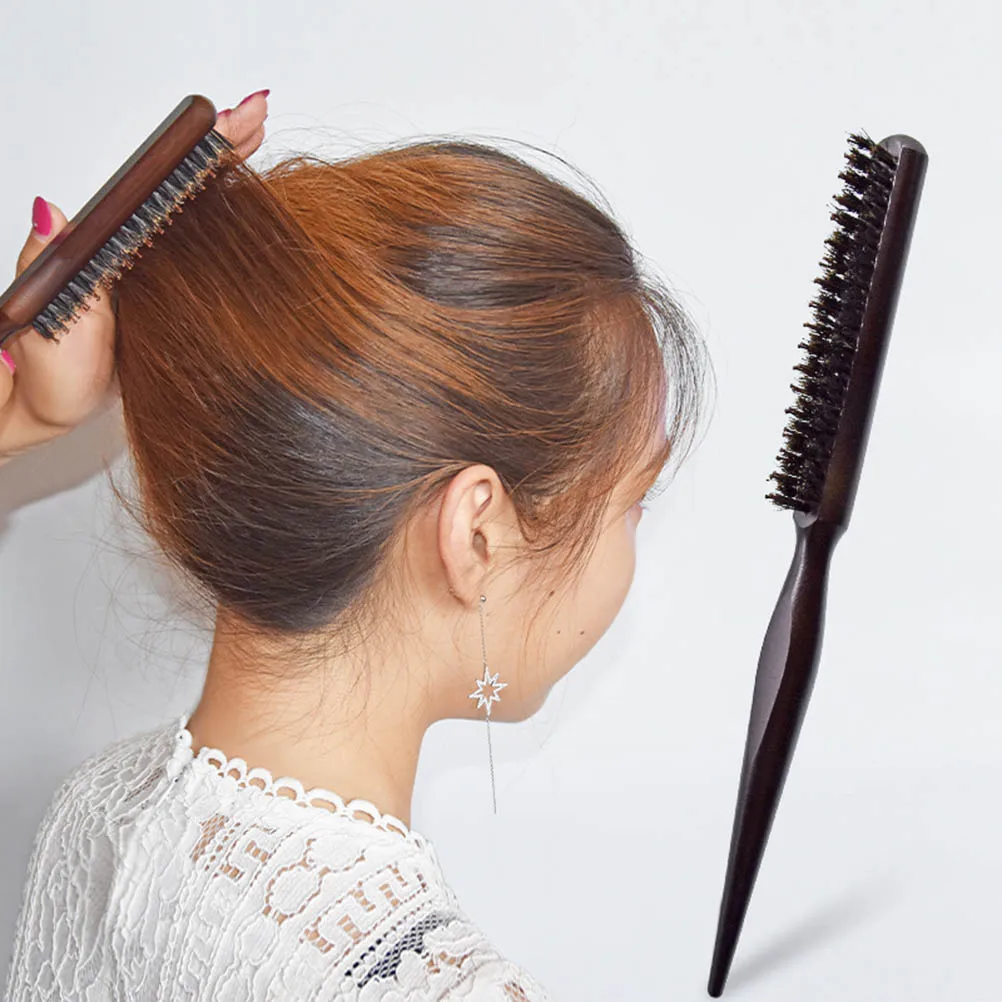 Grzebień drewniany trójrzędowy z naturalnego włosia dzika, szczotka do włosów do salonu fryzjerskiego i użytku domowego, ergonomiczny uchwyt, usuwa martwe włosy, szczotka fryzjerska do salonu.