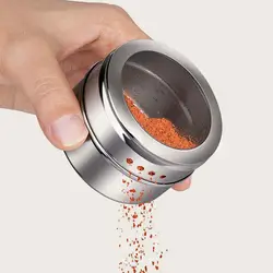 1PC-Magnetic Spice Jars Stainless Steel Seasoning Tins Storage Containers and Small Holes Top Lid with Sprinkle Sift Pour